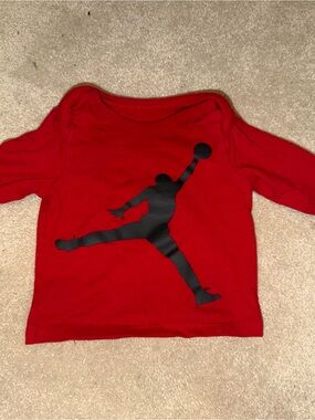 Red Kids Long-Sleeve Shirt with Black Jumping Silhouette